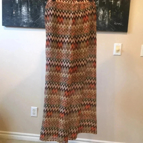 Umgee Boho Style Chevron Orange/Brown/Cream Lined Palazzo Pants w/ Pockets M - Picture 2 of 6